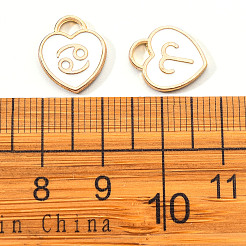 ライトゴールドメッキの合金エナメルペンダント  十二星座  ハート  ホワイト  14x12x1.8mm  穴：4mm  約12個/セット&nbsp;ENAM-R055-05A