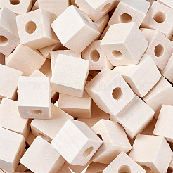 未完成の木製ビーズ  天然木製ビーズ  無鉛の  キューブ  大穴ビーズ  19~20x19~20x20mm  穴：8~8.5mm&nbsp;WOOD-TA0001-05-LF