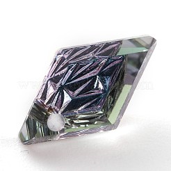 エンボスガラスラインストーンペンダント  菱形  多面カット  ミックスカラー  13x8x4.2mm  穴：1.2mm&nbsp;GLAA-J101-04A