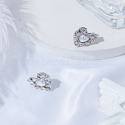 合金プラスチック模造真珠スタッドピアス1組  ハート  プラチナ  18x18mm&nbsp;EJEW-LP0003-75P