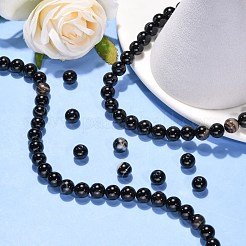 天然石黒瑪瑙ビーズ連売り  ラウンド  染め＆加熱  ブラック  8mm  穴：1mm  約48個/連  15インチ&nbsp;G-G391-8mm-01