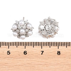 真鍮製マイクロパヴェキュービックジルコニアスタッドピアス  花  アブソリュートプラスチック模造パール  鉛フリー＆カドミウムフリー  長持ちメッキ  ラックめっき  プラチナ  14x14mm&nbsp;EJEW-G471-43P