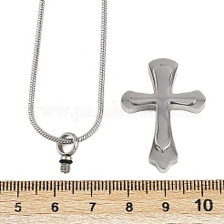304ステンレススチール製クロスペンダントペット骨壷灰ネックレス  変色しない  ステンレス鋼色  21.85インチ（55.5cm）&nbsp;NJEW-S455-02P