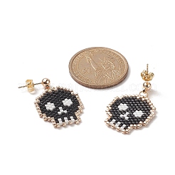 Handmade Japanese Seed Braided Skull Dangle Stud Earrings&nbsp;EJEW-MZ00039