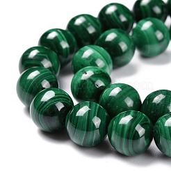 天然のマラカイトビーズ連売り  グレードAB  ラウンド  10mm  穴：1mm  約40個/連  15.7インチ&nbsp;G-O152-47-10mm-A
