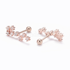 Brass Micro Pave Clear Cubic Zirconia Stud Earrings&nbsp;EJEW-F258-01A-RG