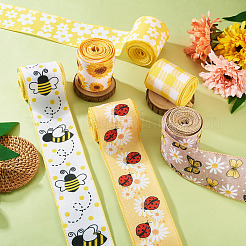 6ロール6種類のポリエステルリボン  ギフト包装用  花の弓工芸品の装飾  蝶&タータンチェック&花&蜂&ひまわり柄  混合模様  混合模様  2-1/2インチ（64mm）  5ヤード/ロール  1ロール/スタイル&nbsp;OCOR-KS0001-01