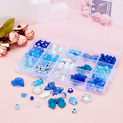 DIYジュエリー作りのパーツキット  アクリルビーズと樹脂ペンダントを含む  ブルー  ビーズ：6~24x6~29.5x3~9.5mm  穴：1~3.5mm  245個;ペンダント: 20.5~25x9~11.5x5~7mm  穴：1.8~2mm  12pc&nbsp;DIY-TA0010-17