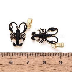 真鍮製エナメルペンダント  エビチャーム  ゴールドカラー  ブラック  17x13.5~14.5x2.5mm  穴：5x2.2mm&nbsp;KK-T080-82A-G