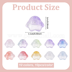 100個10色透明ツートンスプレー塗装ガラスビーズ  花  ミックスカラー  7x11.5x11.5mm  穴：1.2mm  10個/カラー&nbsp;GLAA-ME0001-02
