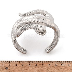 女性用スネーク合金オープンカフバングル  ラインストーン付き  プラチナ  内径：2-1/4x1-7/8インチ（5.8x4.8cm）&nbsp;BJEW-A027-02P
