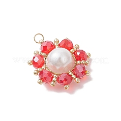 ガラスチャーム  ヒマワリ  ガラスパールビーズと304ステンレススチールループ付き  多面カット  レッド  24.5x24.5x10mm  穴：3mm&nbsp;PALLOY-MZ01034-02