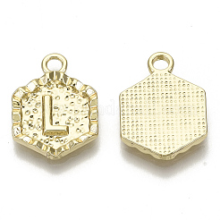 合金ペンダント  カドミウムフリー＆ニッケルフリー＆鉛フリー  文字と六角形  18KGP本金メッキ  文字L  17.5x13x2mm  穴：2mm&nbsp;PALLOY-N157-003L-NR
