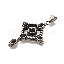アンティークシルバー 304 ステンレススチールペンダント  クロスペンダント  ガラスと  ブラック  50x35x5.50mm  穴：7.50mm&nbsp;STAS-R140-05AS-01