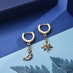 Star and Moon Asymmetrical Dangle Hoop Earrings&nbsp;EJEW-JE04031-01