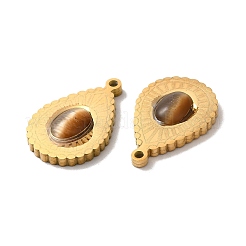 イオンプレーティング（IP）304ステンレスペンダント  猫の目で  ティアドロップチャーム  ゴールドカラー  21x13.5x4mm  穴：1.4mm&nbsp;STAS-A080-01G