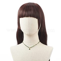 天然エメラルド ビーズ チェーン付きキュービック ジルコニア ティアドロップ ペンダント ネックレス  女性のためのアクセサリー用原石のアクセサリー  グリーン  16.06インチ（40.8cm）&nbsp;NJEW-JN04121-05