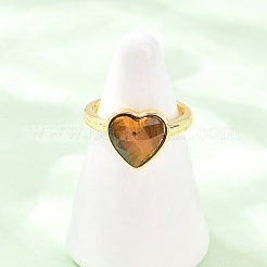 Natural Tiger Eye Finger Rings with Brass Findings&nbsp;G-H353-03G-01