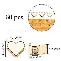 真鍮ビーズ  長持ちメッキ  ハート  14KGP本金メッキ  6x7x3mm  穴：1.8mm  60個/箱&nbsp;KK-PH0001-27G