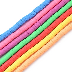 7Strands 7 Colors Flat Round Handmade Polymer Clay Beads&nbsp;CLAY-FS0001-28