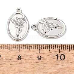 304ステンレスペンダント  花とオーバル  ステンレス鋼色  18x11.5x2mm  穴：1.2mm&nbsp;STAS-I358-12P-04