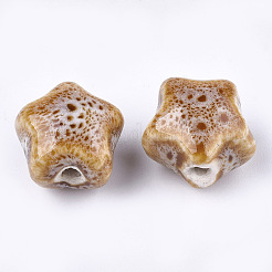 手作りの陶器ビーズ  ファンシーアンティーク施釉磁器  スター  砂茶色  15~16x15.5~17x12~12.5mm  穴：2~2.5mm&nbsp;X-PORC-S498-48I