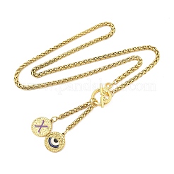 Ion Plating(IP) 304 Stainless Steel Purple Enamel Letter & Eye Pendant Wheat Chain Necklaces&nbsp;STAS-Z102-01G-X