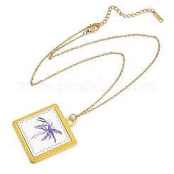 Ocean Theme Alloy Acrylic Coconut Tree Pendant 201 Stainless Steel Cable Chain Necklaces for Women&nbsp;NJEW-F369-01E