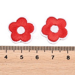 ポリエステルのコンピューター刺繍布、アイロン接着、縫い付けパッチ  花  アップリケ  レッド  19x19x2mm&nbsp;PATC-L001-01
