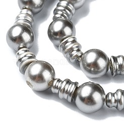 シェルパール 3穴グルビーズ連売り  仏教のジュエリーには  Tドリルビーズ  銀  16x10mm  穴：2~2.5mm&nbsp;G-K149-53B