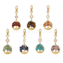 Chakra Natural & Synthetic Gemstone Chips Beads & Alloy Tree of Life Pendant Decorations&nbsp;HJEW-JM03129