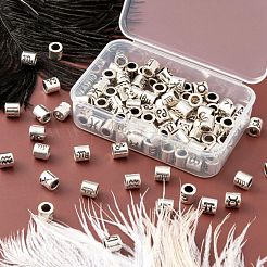 120個12スタイルアロイヨーロピアンビーズ  大穴ビーズ  コラム  アンティークシルバー  12星座  7.5x7mm  穴：4.5mm  10個/スタイル&nbsp;FIND-LS0001-12