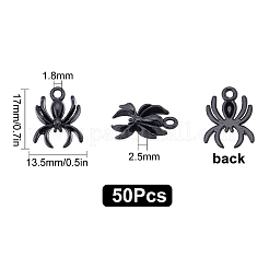 ハロウィン合金ペンダント50個。  クモ  電気泳動黒  17x13.5x2.5mm  穴：1.8mm&nbsp;FIND-SC0003-15