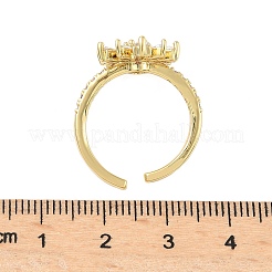 Flower Brass Micro Pave Cubic Zirconia Cuff Rings for Women&nbsp;RJEW-A069-01A-G