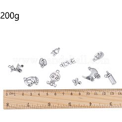 混合チベットスタイルの合金のペンダント  ベビーシャワーの装飾品に  アンティークシルバー  15~24x7.5~14x2~10mm  穴：2mm  200 G /ボックス&nbsp;TIBEP-NB0001-21AS