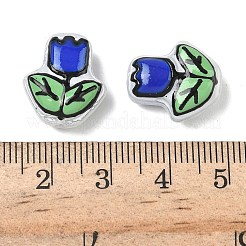 透明なガラスエナメルビーズ  手描きのビーズ  花  染め＆加熱  ブルー  16~17x14~15x7~8mm  穴：1~1.4mm&nbsp;LAMP-C023-01B