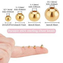 105個、4つのスタイル、925つのスターリングシルバーラウンドビーズ  24KGP本金メッキ  2~5mm  穴：0.7~1.6mm&nbsp;STER-DR0001-07