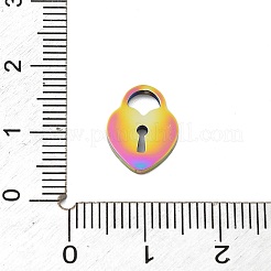 イオンプレーティング（IP）304ステンレスペンダント  レーザー切断  ハートロック  虹色  11.7x8.7x1.7mm  穴：2.5x3.5mm&nbsp;STAS-M275-04M
