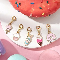 5Pcs 5 Styles Dessert Alloy Enamel Pendant Decorations&nbsp;HJEW-JM02383