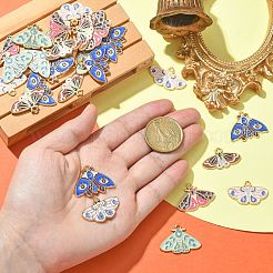 30個5スタイルアロイエナメルペンダント  ゴールドカラー  蝶と蛾のチャーム  ミックスカラー  15~21x28x1.5mm  穴：2mm  6個/スタイル&nbsp;ENAM-CJ0005-34