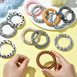 12 個 12 スタイルアニマルプリントシリコンビーズ  リング  ミックスカラー  64.5~65x9.5~10mm  穴：3~4mm  1個/スタイル&nbsp;SIL-CJ0001-33