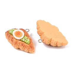 不透明樹脂模造食品ペンダント  クロワッサンチャーム  プラチナ鉄ループ付き  砂茶色  22x33x14.5mm  穴：2mm&nbsp;LS-RESI-P049-01B-P