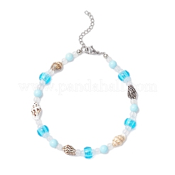 Summer Beach Natural Shell & Glass & Synthetic Turquoise Beaded Anklets for Women&nbsp;AJEW-AN00683