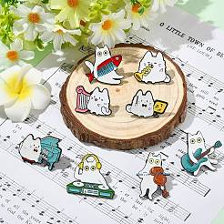 8Pcs 8 Styles Cat Shape & Musical Innstrument Theme Enamel Pin&nbsp;JEWB-CJ0003-58