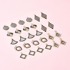 28個7スタイルアロイエナメルペンダント  クリスタルラインストーン付き  カドミウムフリー＆鉛フリー  ライトゴールド  混合図形  ブラック  19~30x15~20.5x2~2.5mm  穴：1.6~2mm  4個/スタイル&nbsp;FIND-FS0003-23