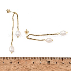 304ステンレススチールと天然養殖淡水パールを使用したドロップピアス  女性のための真鍮のスタッドピアス  ゴールドカラー  102mm&nbsp;EJEW-JE07380