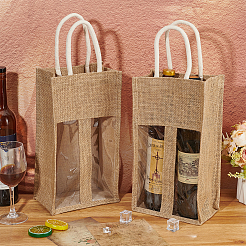 2-Slot Rectangle Linen Wine Storage Bags with Handle&nbsp;ABAG-WH0046-28B