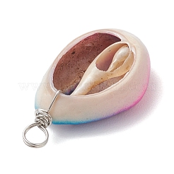 Spray Painted Natural Cowrie Shell Deep Sky Blue Pendants&nbsp;PALLOY-JF04260-01