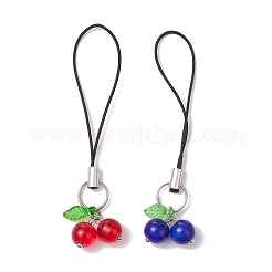 チェリーガラス＆アクリル携帯ストラップ  携帯アクセサリー  ミックスカラー  75.5mm  2個/セット&nbsp;HJEW-JM02934
