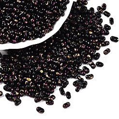 ピカソのスプレー塗装ガラスシードビーズ  ピーナッツ  ブラック  6x4x3mm  穴：1.2mm  約4000個/ポンド&nbsp;SEED-T006-04-39